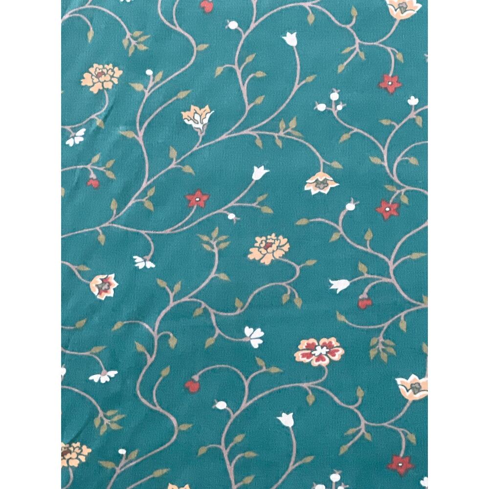 Vtg Upholstery Fabric 58x56" Green Vining Floral Polished Chintz Margin Designs